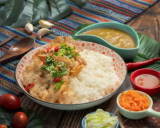 Thai Spicy Basil Pork With Green Curry Rice