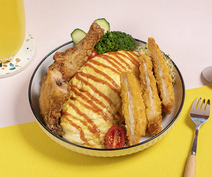 雙重享受的厚切豬排與唐揚雞腿蛋包飯 台中推薦