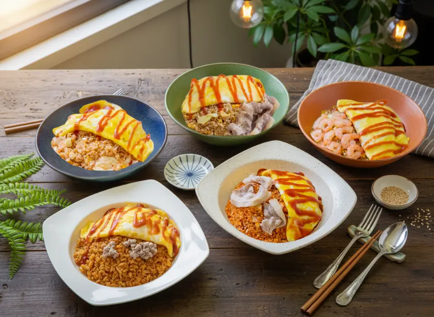 豐盛多樣的台式蛋包飯,包含豬五花蛋包飯與經典蛋包飯 高雄美食推薦